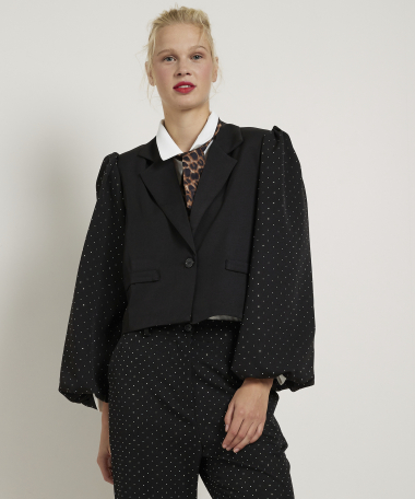 blazer met glitterstuds pofmouwen