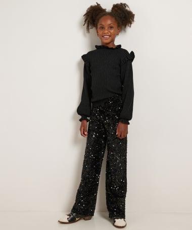 wide fit broek velvet pailletten