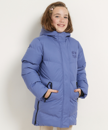 lange puffer jas blauw